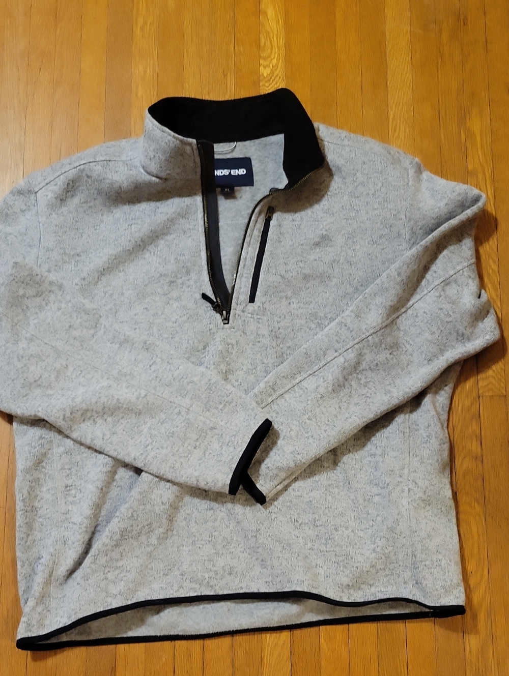 Lands' End Men's Light Heather Gray Quarter-Zip Fleece with Black Trim